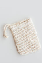 Load image into Gallery viewer, A woven beige soap net sits on a white background.