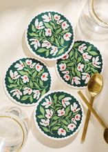 Load image into Gallery viewer, Green and Lavender Floral Scalloped Coasters (Set of 4)