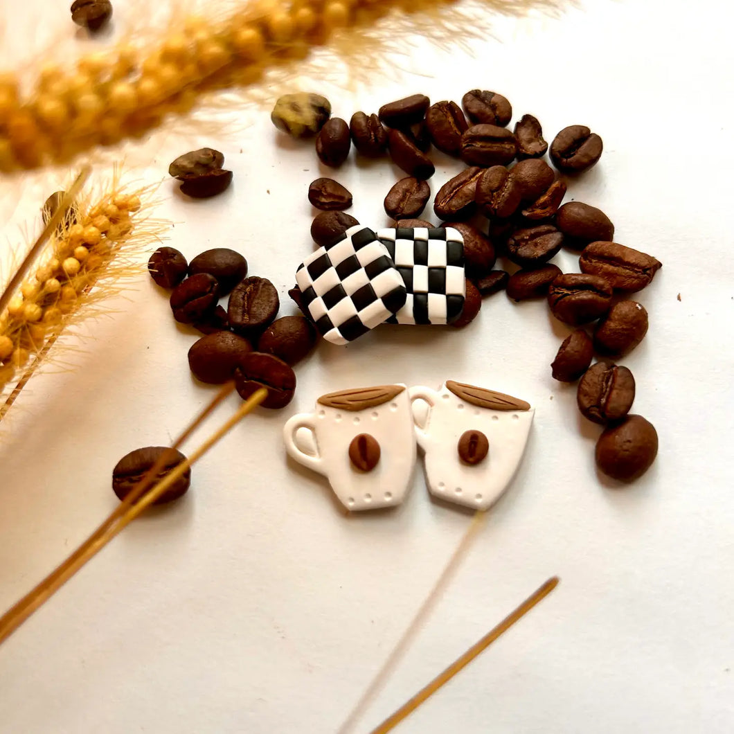 Checkered Square and Coffee Earring Set