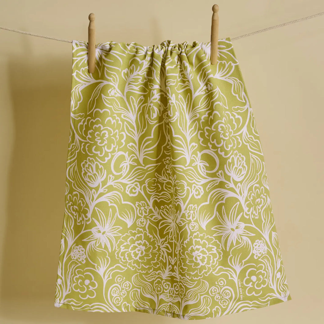 Garden Symmetry Green Tea Towel