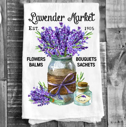 Purple Lavender Country Market Kitchen Tea Towels