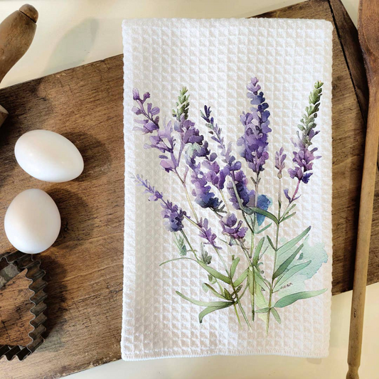 Watercolor Waffle Weave Lavender Kitchen Towel